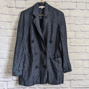 Shona Joy Linen Blazer Jacket 4 Blue Oversized Preppy Business Suit Office